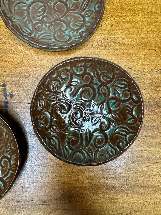 Ceramic Trinket Dish - Leaves & Vines in Brown