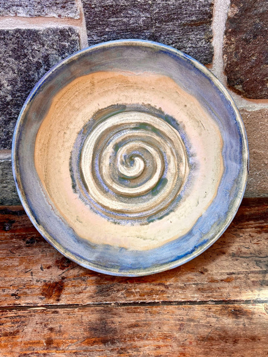 Large Hand Thrown Pottery Bowl - Vibrant Blue & Creamy Pink