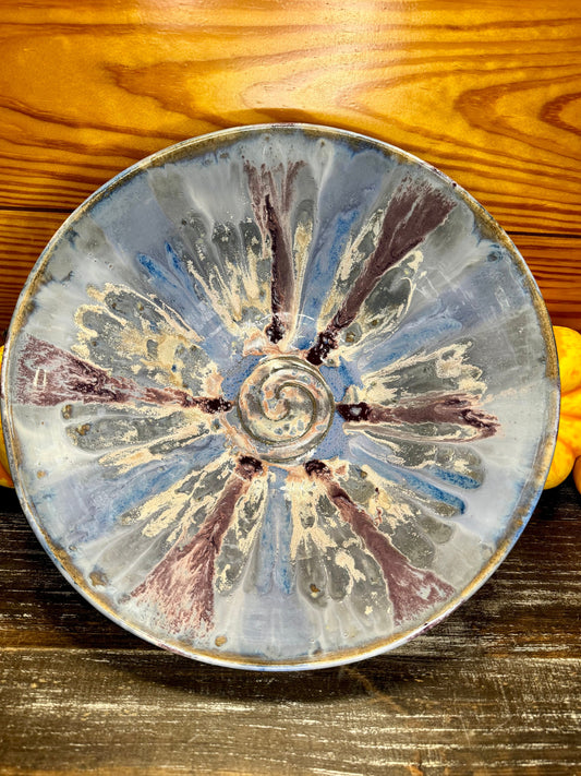 Large Hand Thrown Pottery Bowl - Blues & Purple