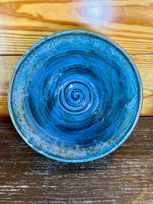 Large Hand Thrown Pottery Bowl - Vibrant Blue